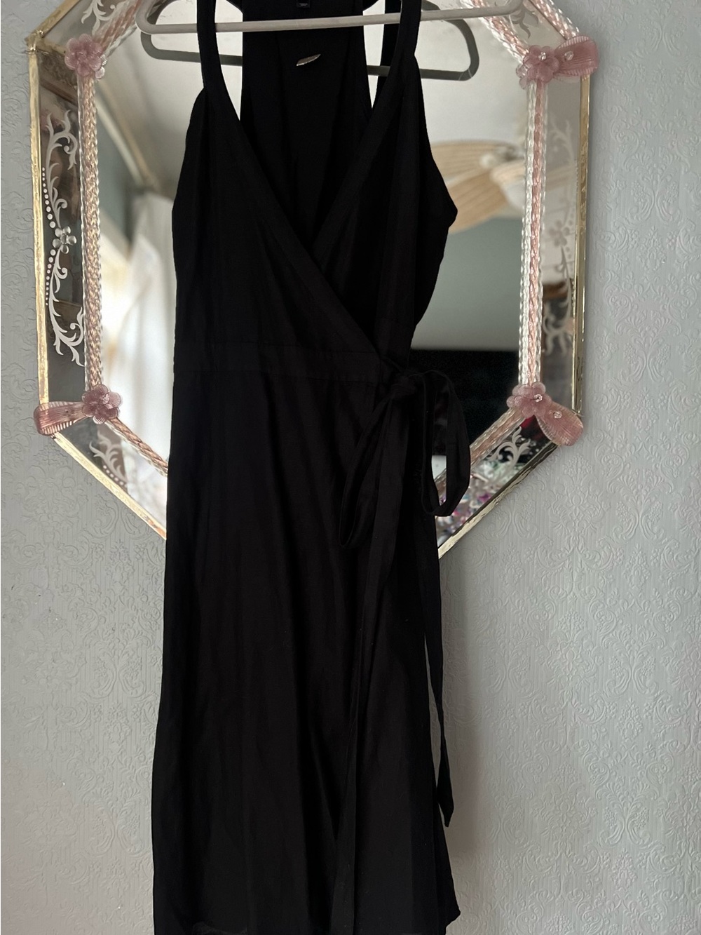 NWT, XL , J. Crew Black Linen Midi Wrap Dress